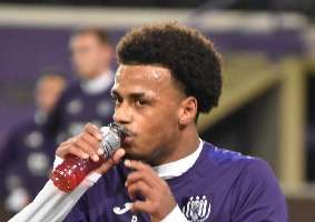 Ilay Camara (57) of RSC Anderlecht pictured during a soccer game between  KMSK Deinze and RSC Anderlecht Futures youth team during the 22 nd matchday  in the Challenger Pro League for the